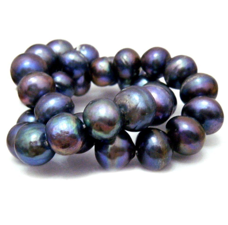 Black Blue Peacock  12.7-15mm Roundish Pearls